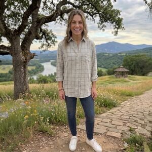 Frank & Eileen-Eileen Shirt Cotton Tencel Plaid Italian Flannel Gray Size L